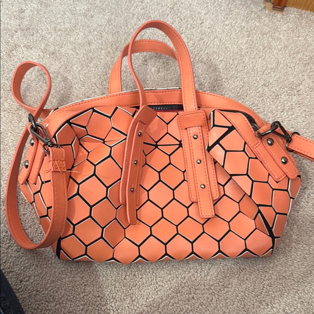 Stylish Orange Hexagon Patterned Handbag